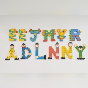 Bright Colorful Whimsical Fun Unisex Clown & Animal Wooden Alphabet Letters